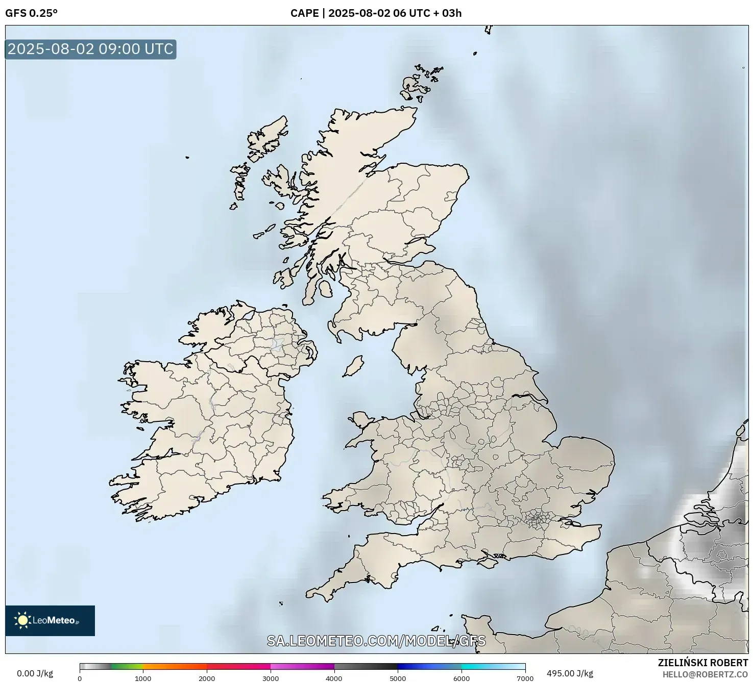 GFS model - United Kingdom, CAPE
