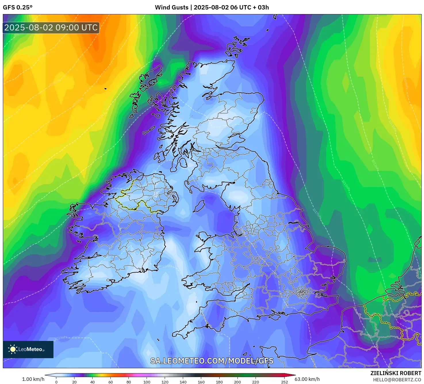 GFS model - United Kingdom, Hembusan Angin GFS model - United Kingdom, Hembusan Angin