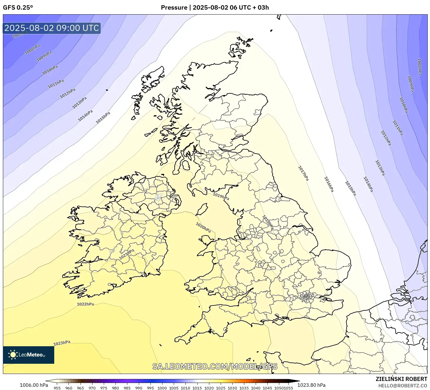 GFS model - United Kingdom, Tekanan GFS model - United Kingdom, Tekanan