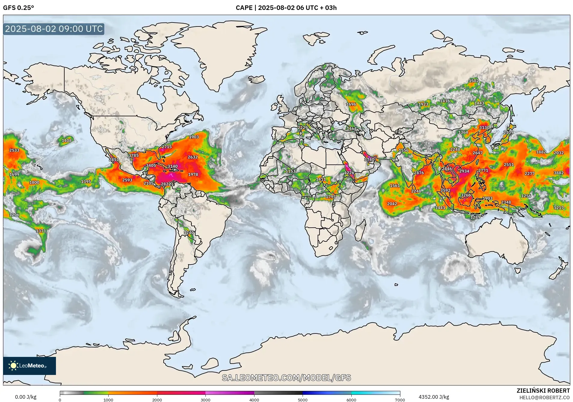 GFS model - Dunia, CAPE GFS model - Dunia, CAPE