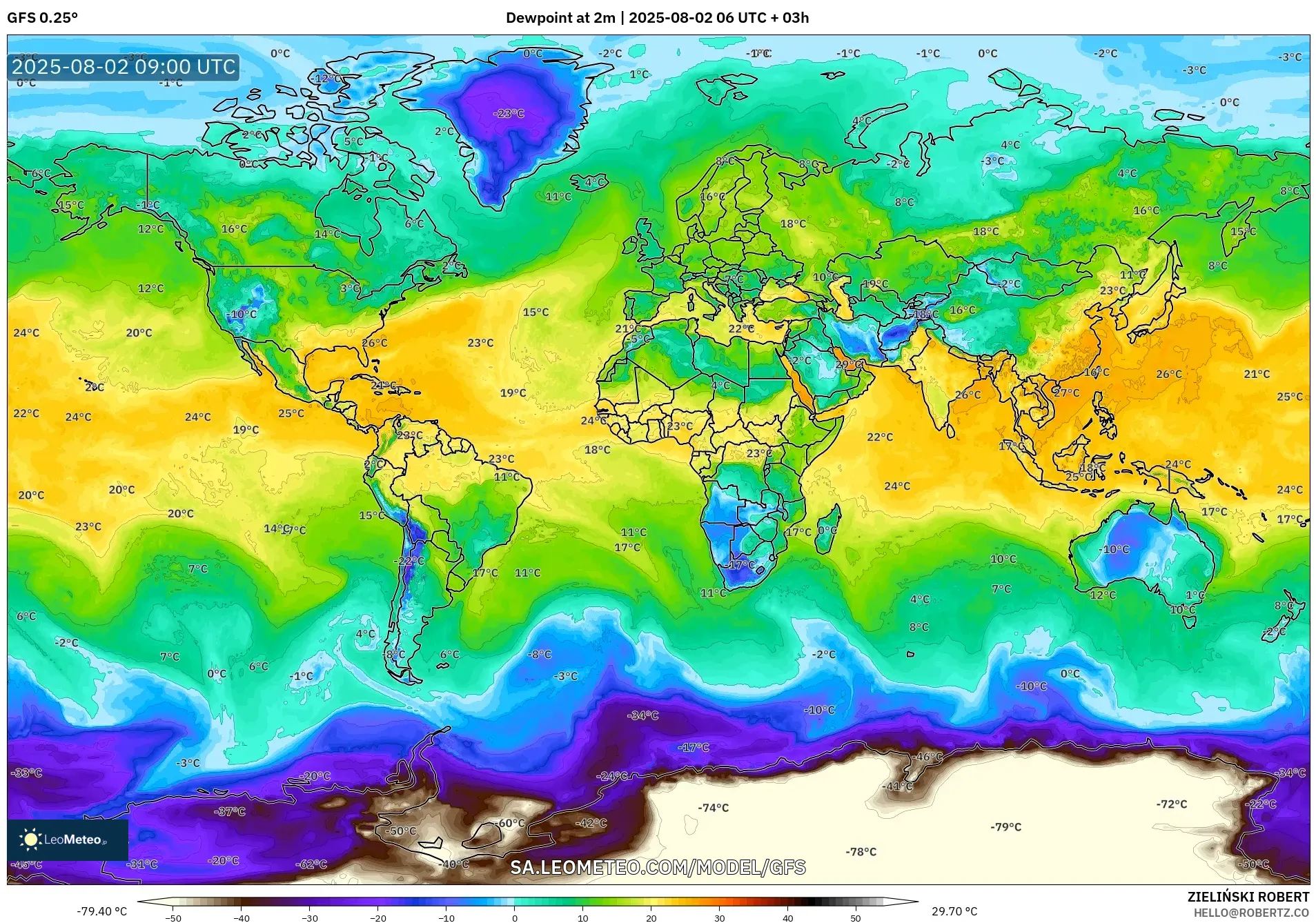 GFS model - Dunia, Titik Embun 2 m