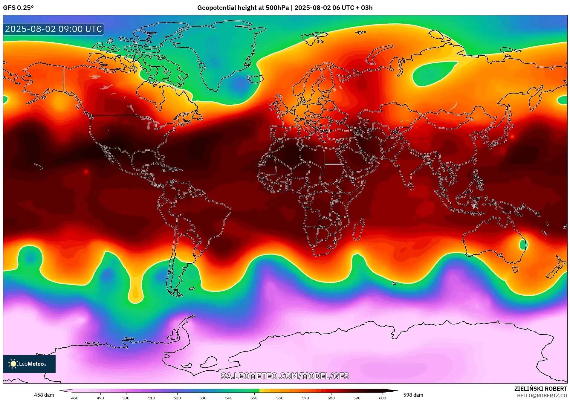 GFS model - Dunia, Ketinggian geopotensial pada 500 hPa GFS model - Dunia, Ketinggian geopotensial pada 500 hPa