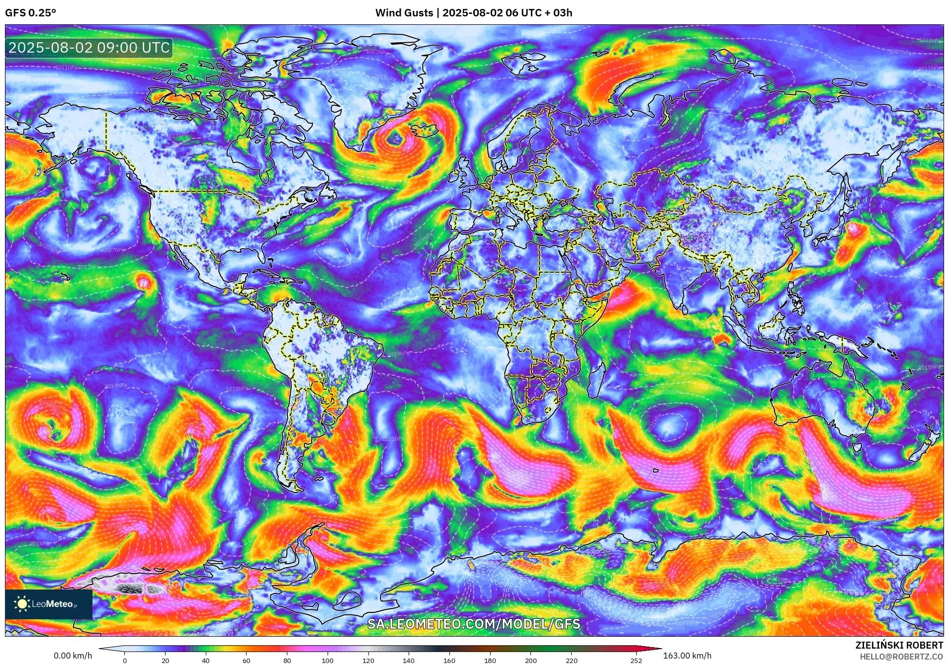 GFS model - Dunia, Hembusan Angin GFS model - Dunia, Hembusan Angin