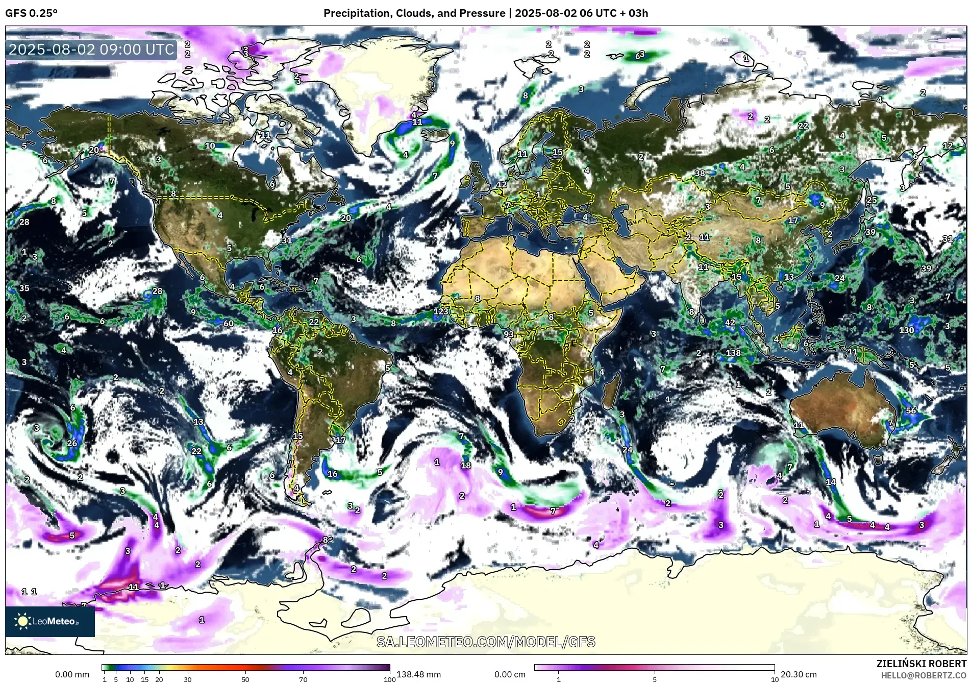 GFS model - Dunia, Curah Hujan, Awan, dan Tekanan GFS model - Dunia, Curah Hujan, Awan, dan Tekanan