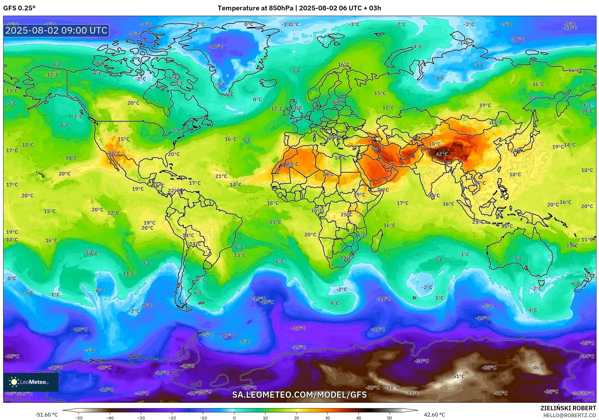 GFS model - Dunia, Suhu 850 hPa GFS model - Dunia, Suhu 850 hPa