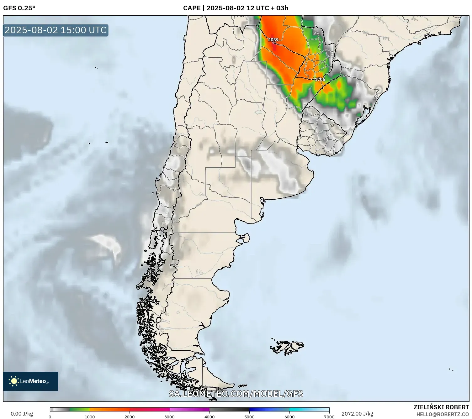 GFS model - Argentina, CAPE GFS model - Argentina, CAPE