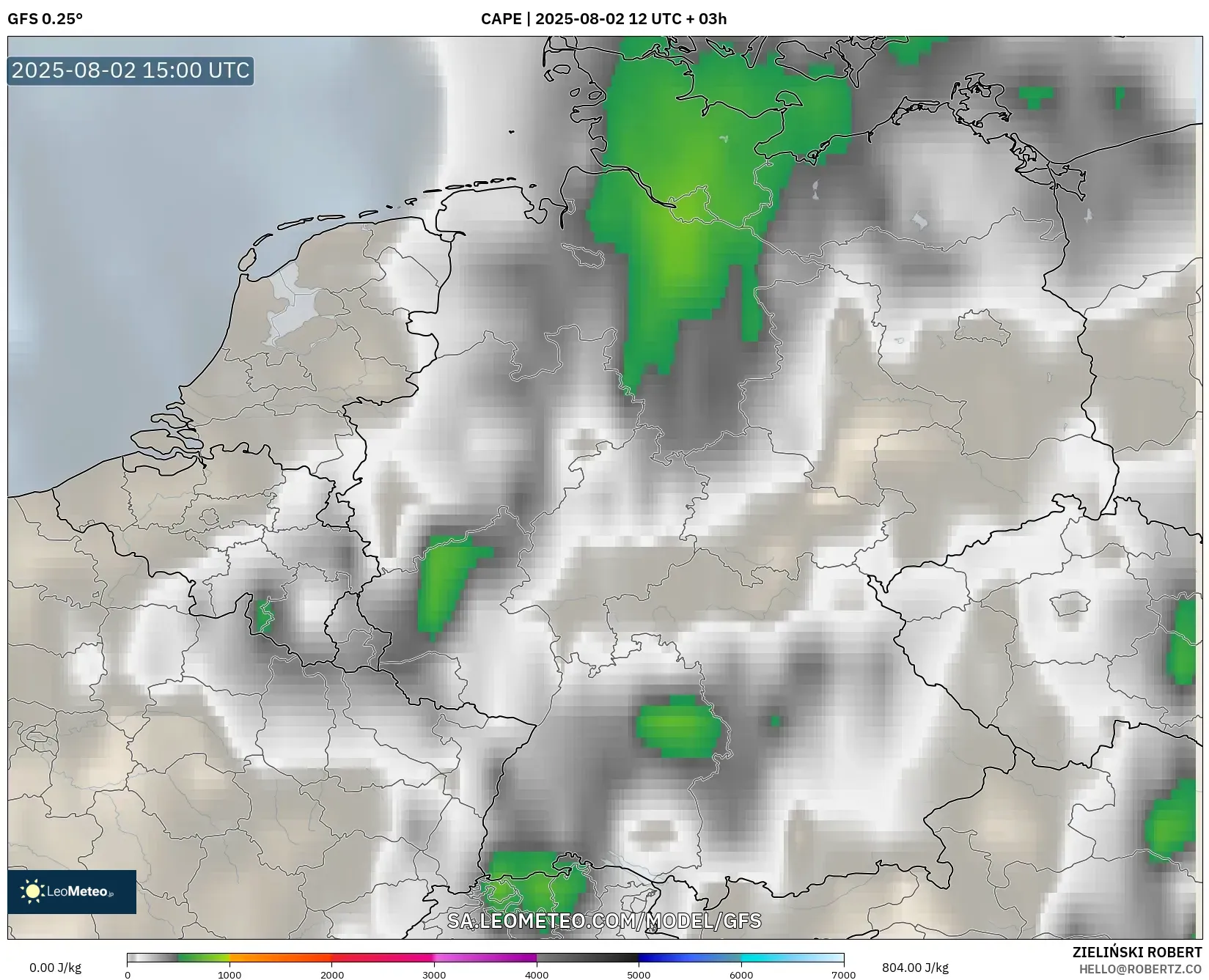 GFS model - Jerman, CAPE GFS model - Jerman, CAPE