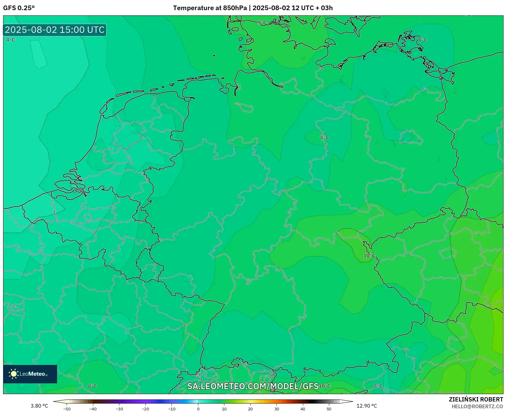 GFS model - Jerman, Suhu 850 hPa GFS model - Jerman, Suhu 850 hPa