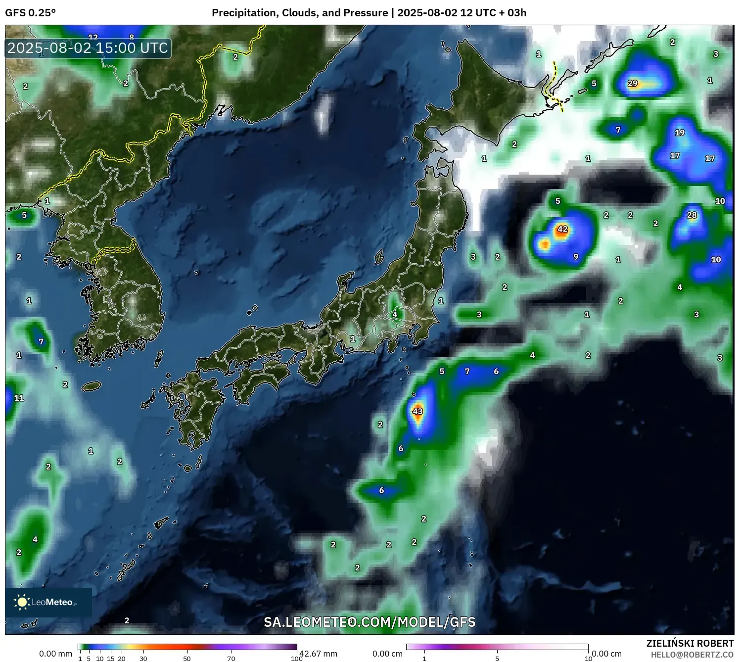 GFS model - Jepun, Hujan, Awan dan Tekanan GFS model - Jepun, Hujan, Awan dan Tekanan