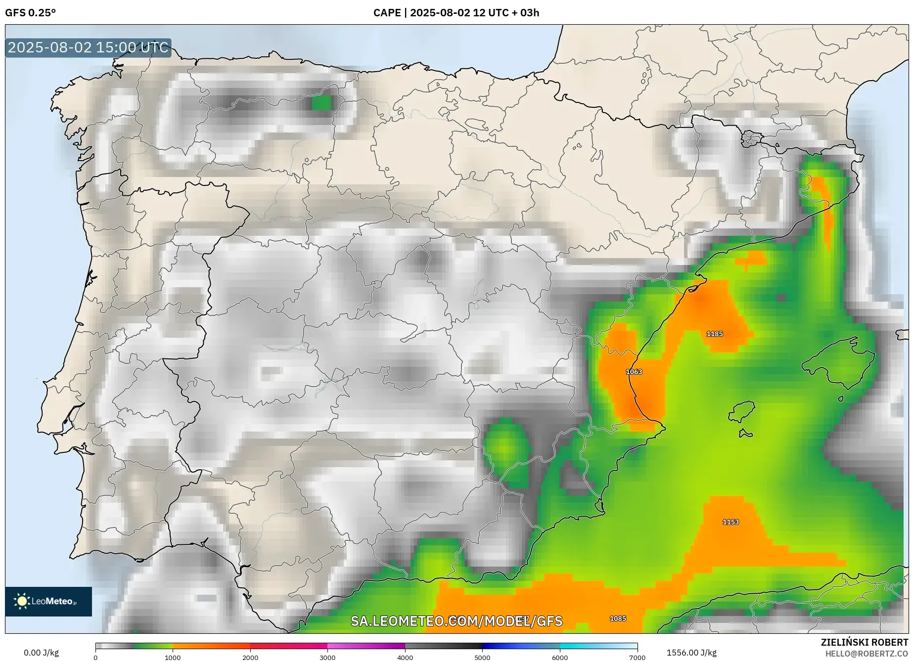 GFS model - Spanyol, CAPE