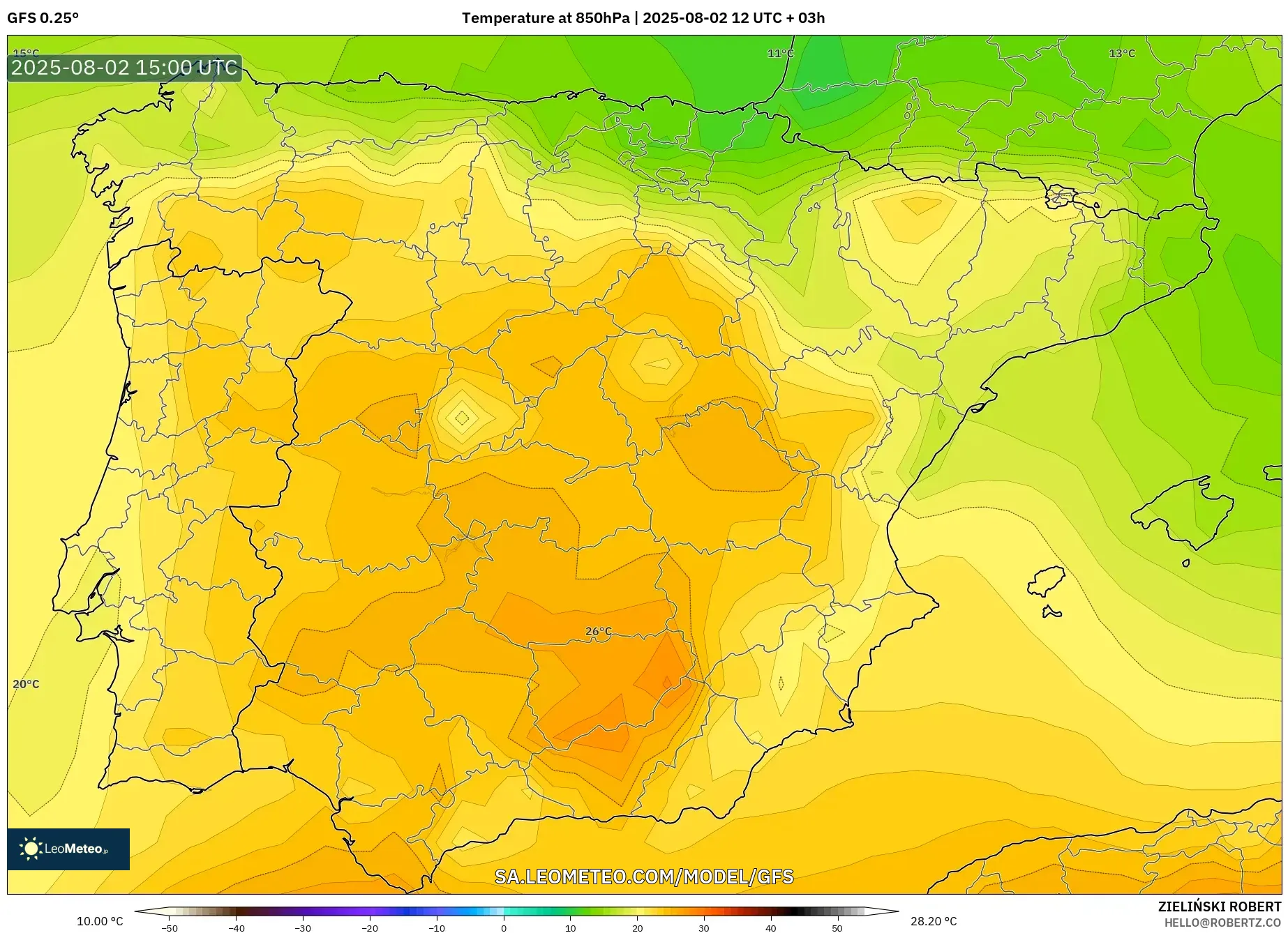 GFS model - Spanyol, Suhu 850 hPa GFS model - Spanyol, Suhu 850 hPa