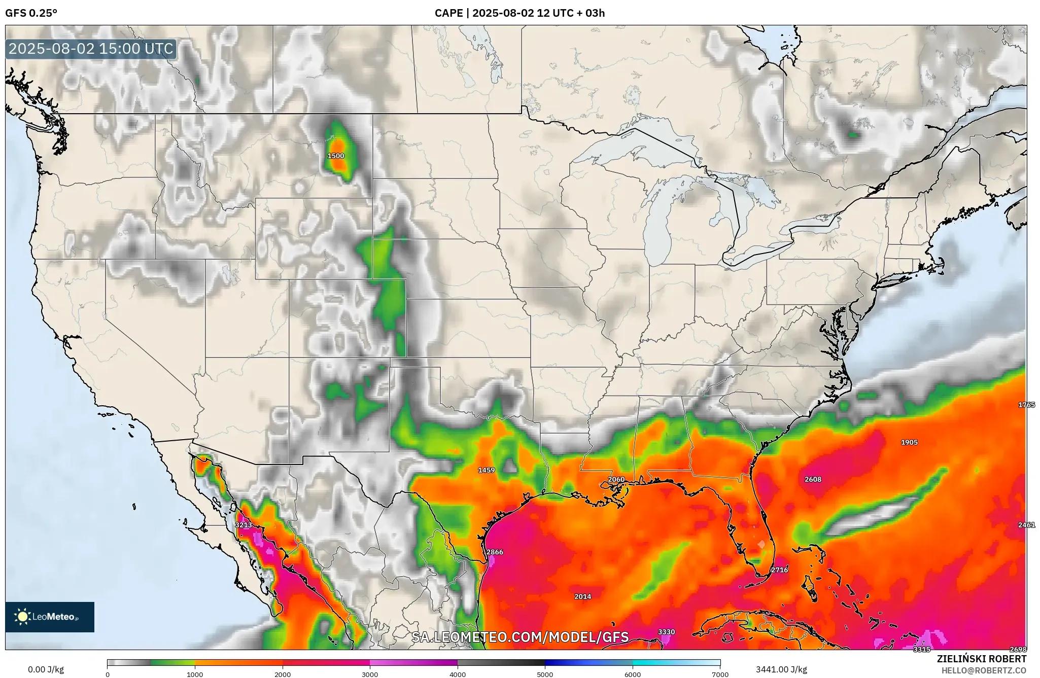GFS model - Amerika Serikat, CAPE