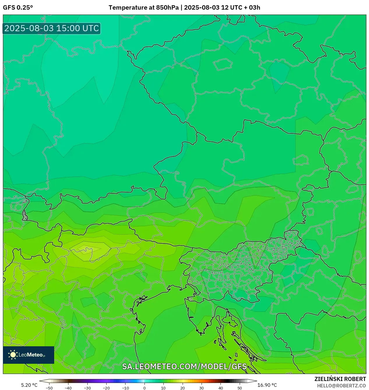 GFS model - Austria, Temperature at 850hPa GFS model - Austria, Temperature at 850hPa