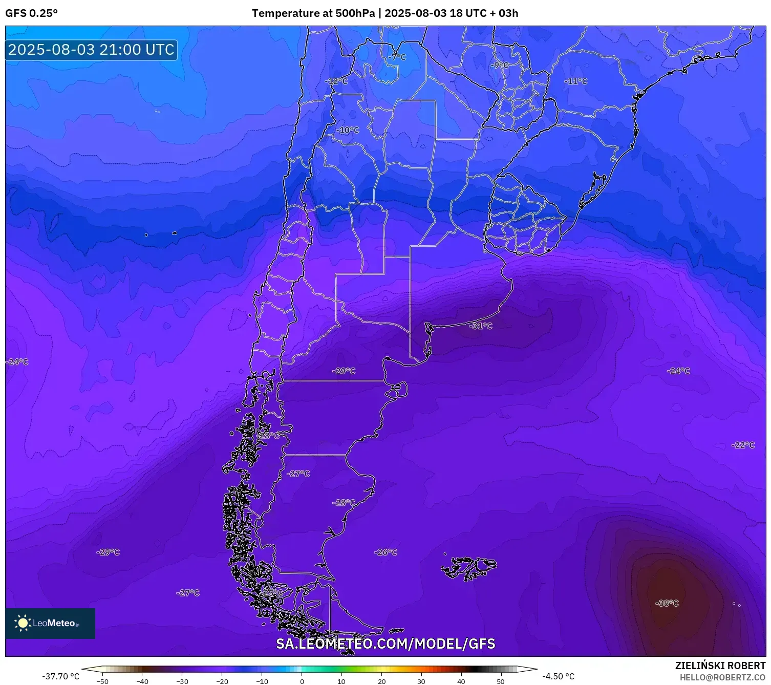 GFS model - Argentina, Temperature at 500hPa