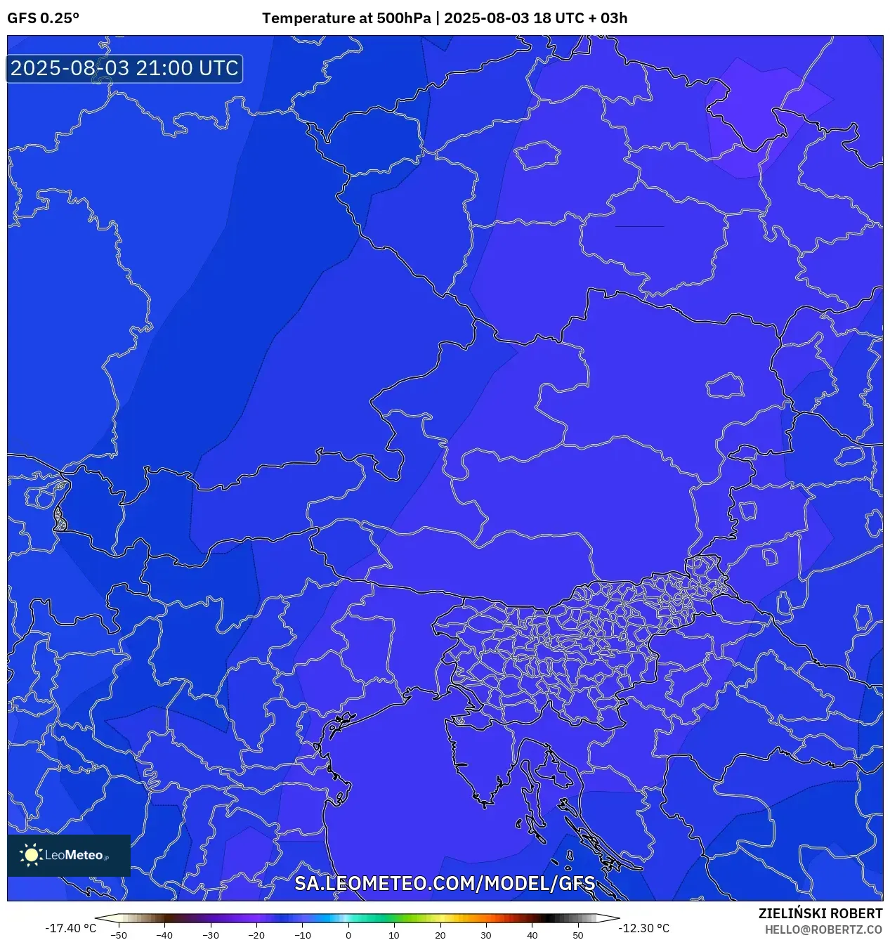 GFS model - Austria, Temperature at 500hPa GFS model - Austria, Temperature at 500hPa