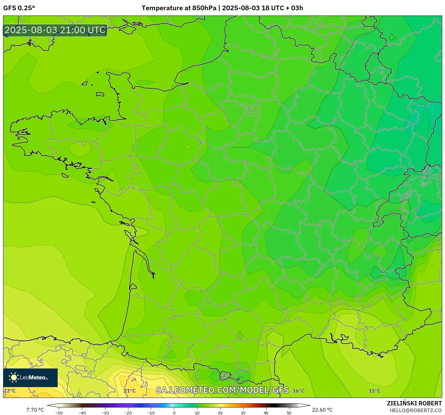 GFS model - France, Temperature at 850hPa GFS model - France, Temperature at 850hPa