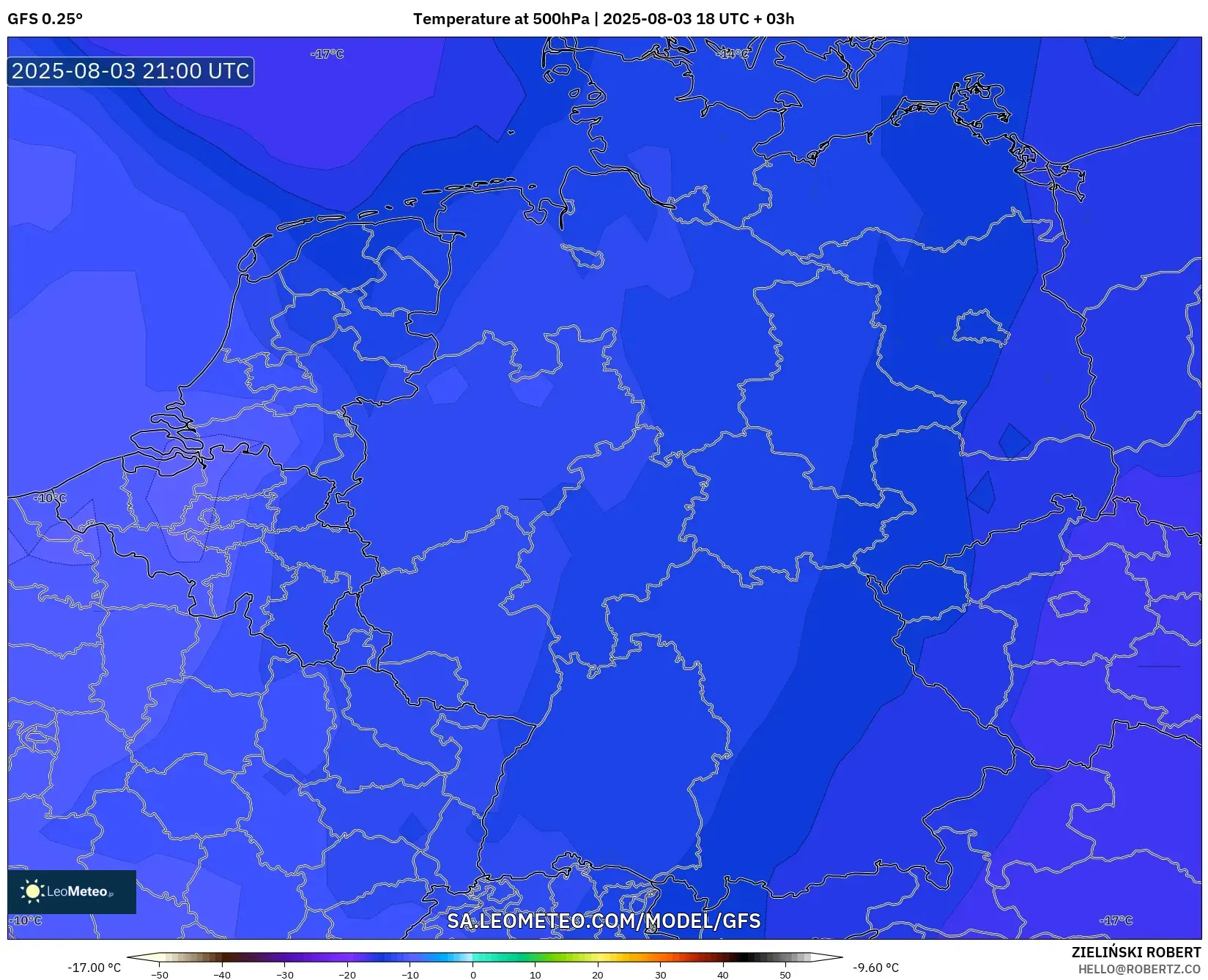 GFS model - Germany, Temperature at 500hPa GFS model - Germany, Temperature at 500hPa