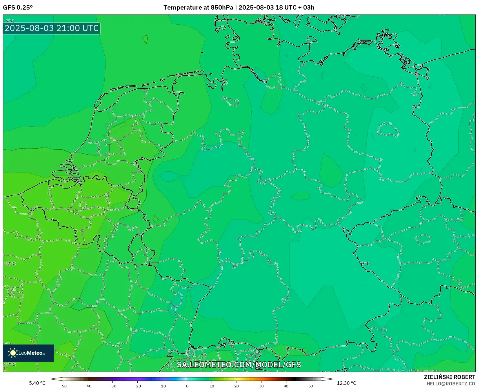 GFS model - Germany, Temperature at 850hPa