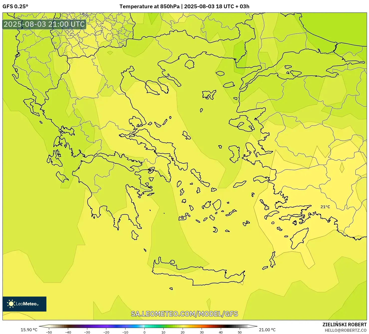 GFS model - Greece, Temperature at 850hPa GFS model - Greece, Temperature at 850hPa