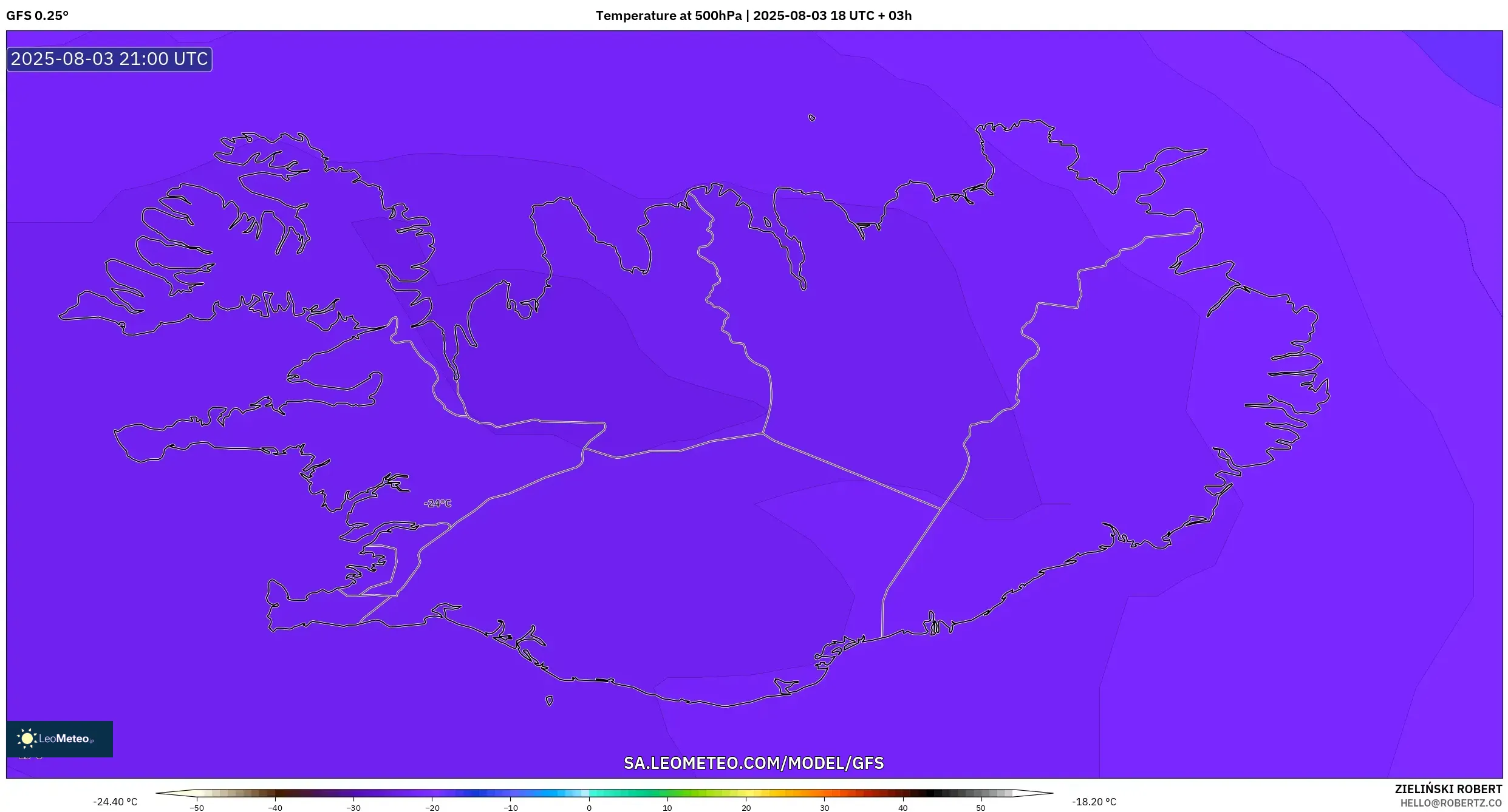 GFS model - Iceland, Temperature at 500hPa GFS model - Iceland, Temperature at 500hPa
