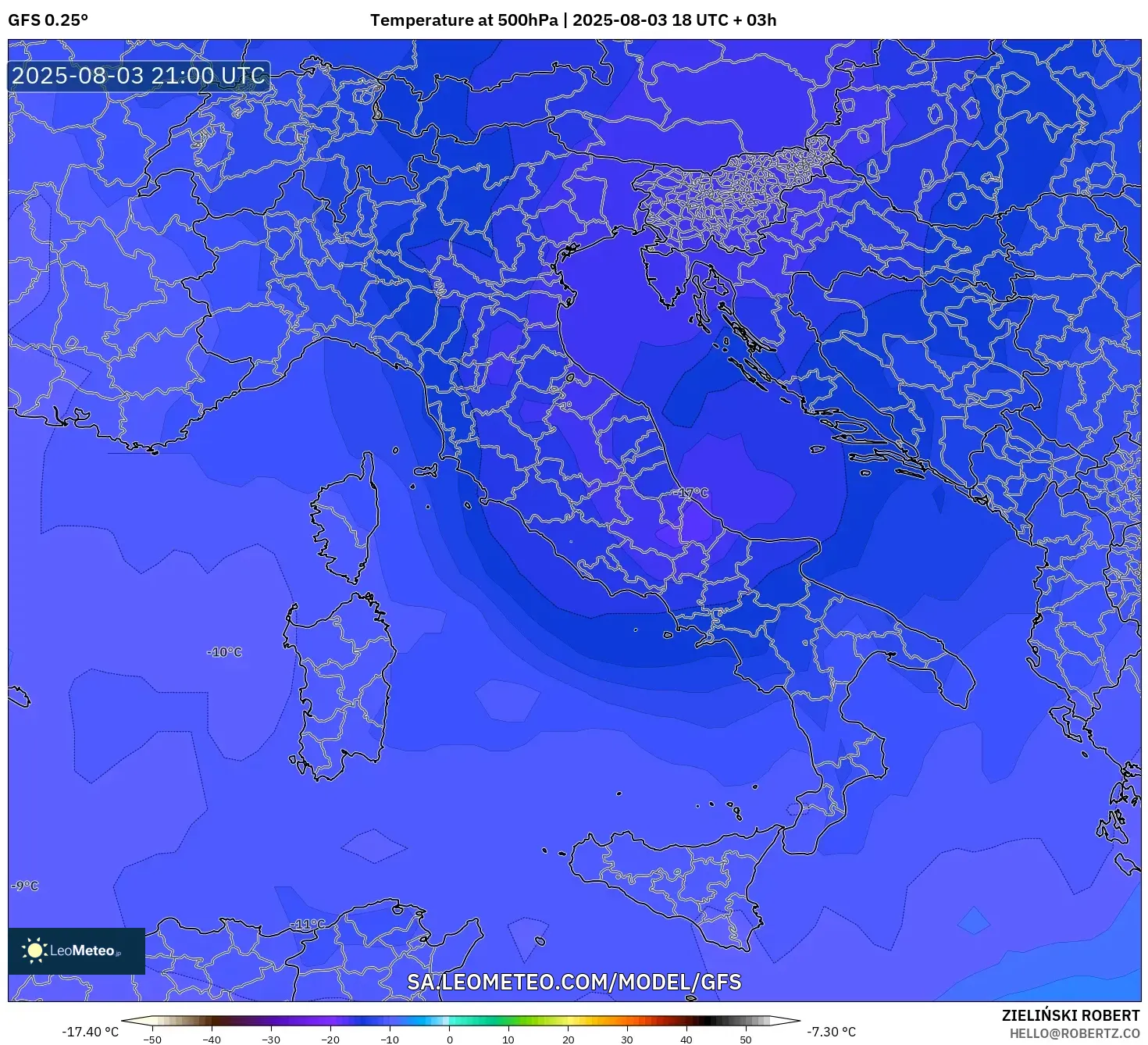 GFS model - Italy, Temperature at 500hPa GFS model - Italy, Temperature at 500hPa