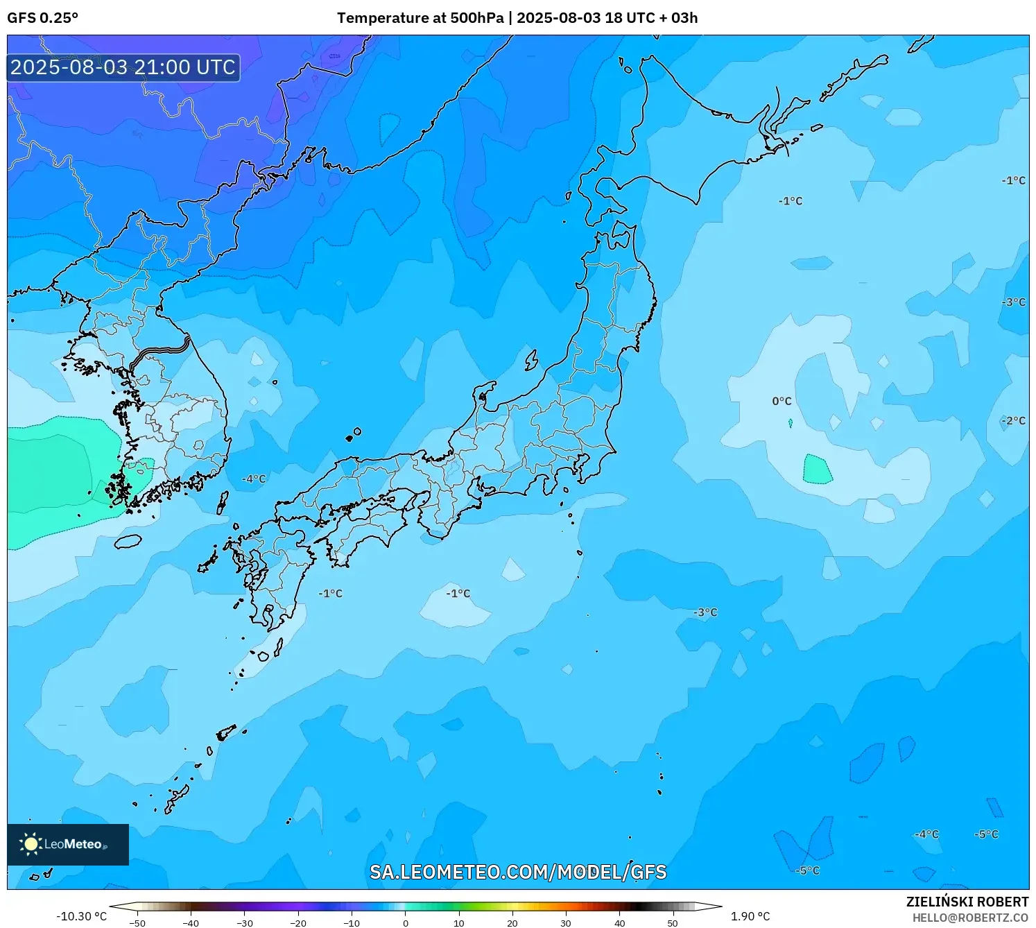 GFS model - Japan, Temperature at 500hPa GFS model - Japan, Temperature at 500hPa