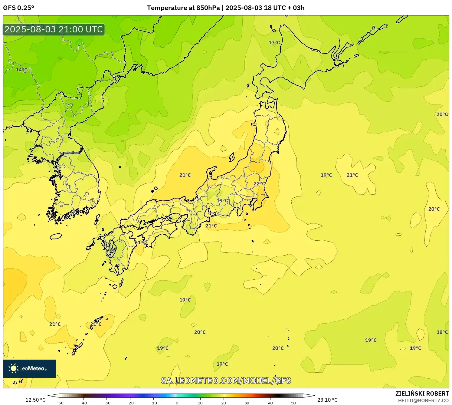 GFS model - Japan, Temperature at 850hPa