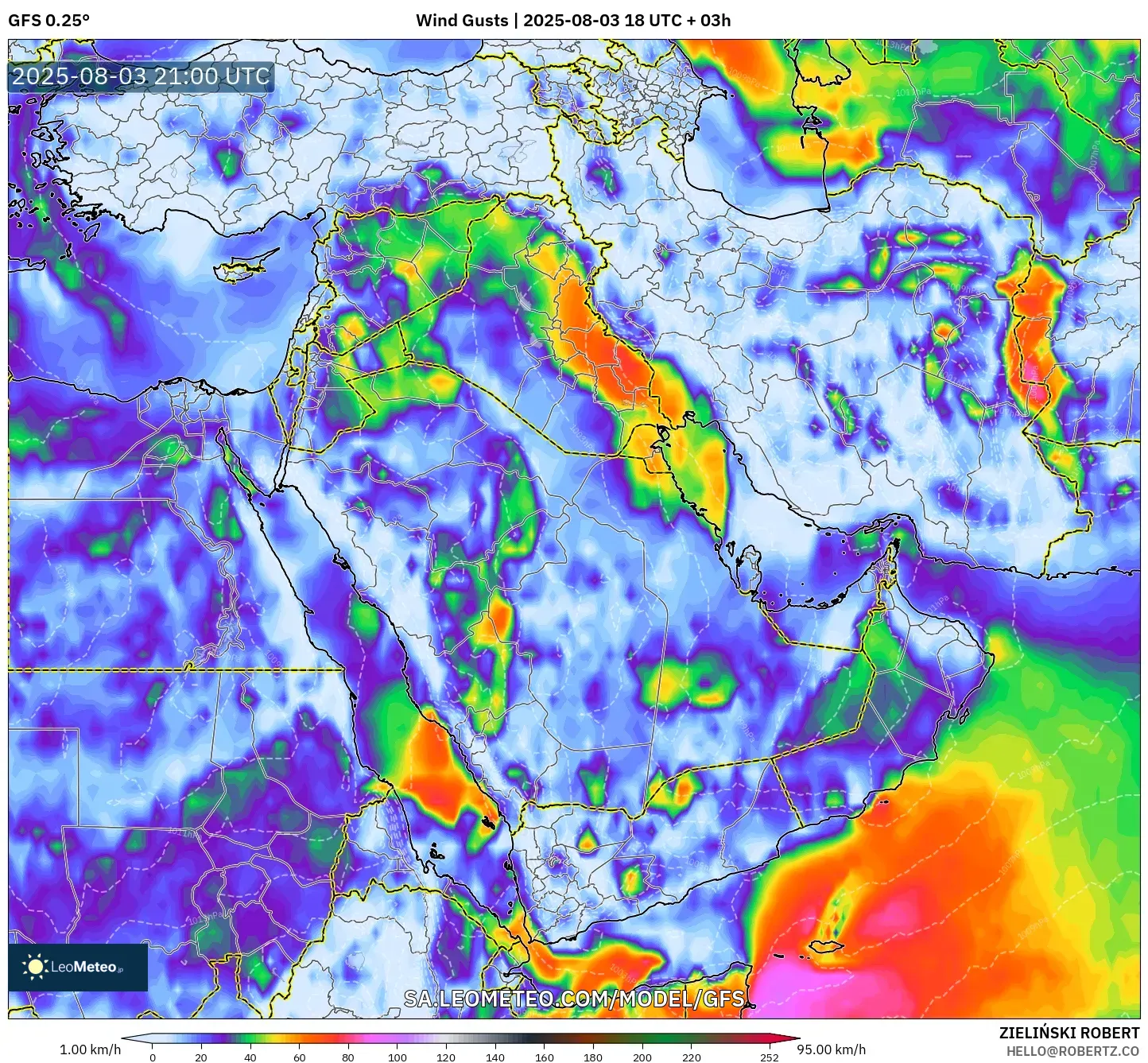 GFS model - Middle East, Wind Gusts GFS model - Middle East, Wind Gusts