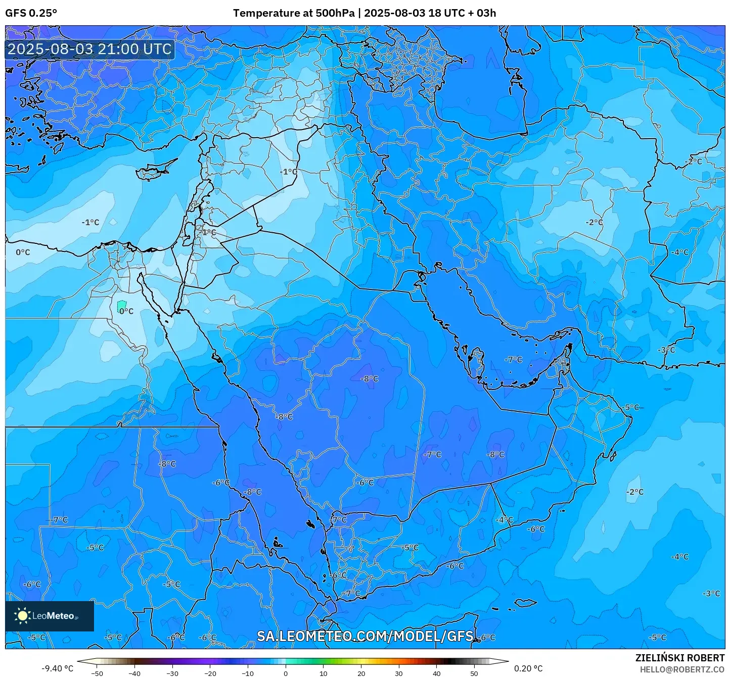 GFS model - Middle East, Temperature at 500hPa