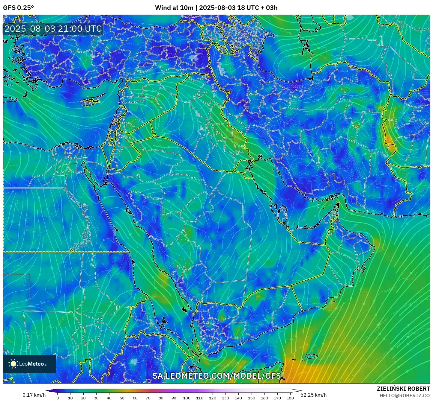 GFS model - Middle East, Wind at 10m