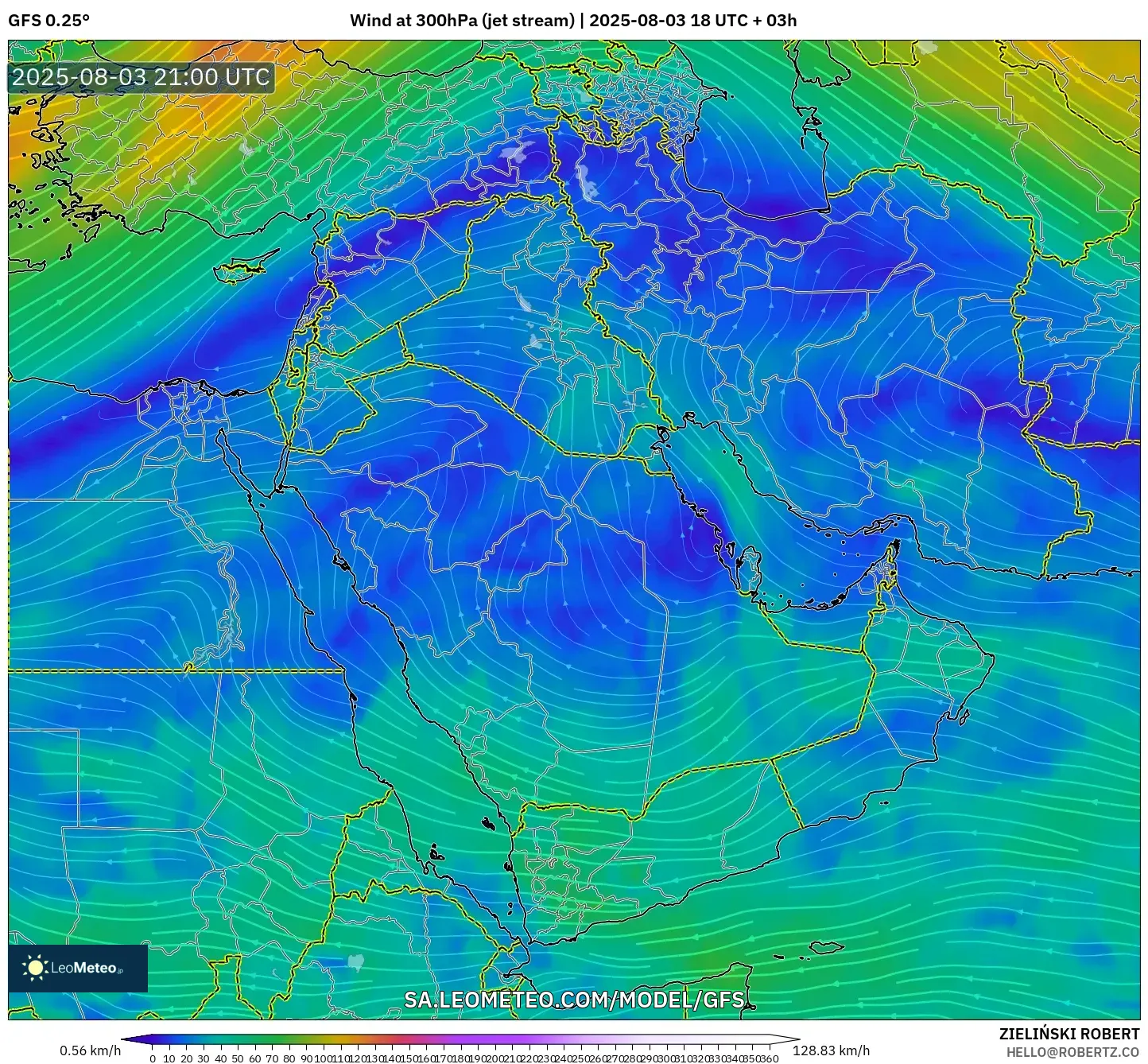 GFS model - Middle East, Wind at 300hPa (jet stream) GFS model - Middle East, Wind at 300hPa (jet stream)