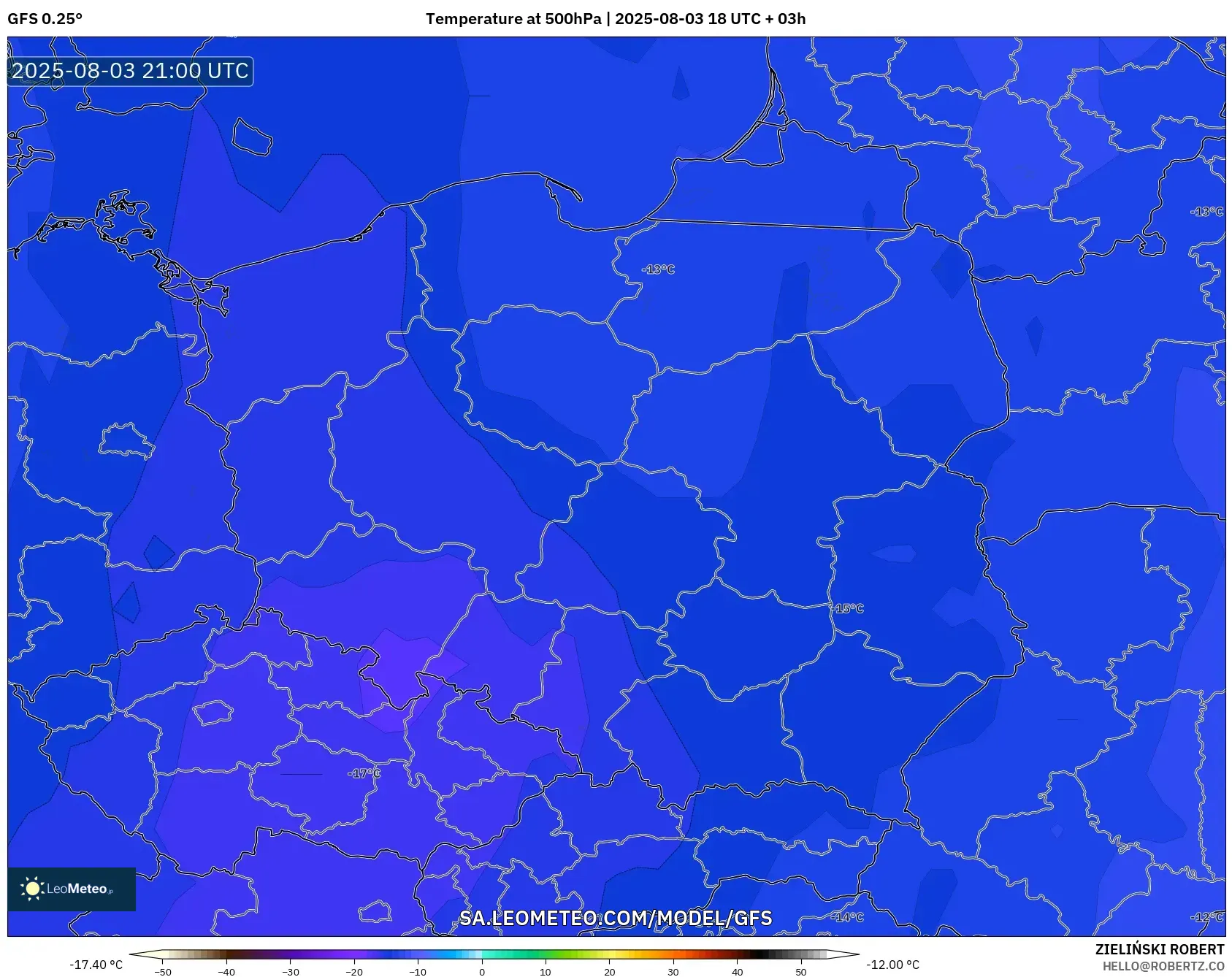 GFS model - Poland, Temperature at 500hPa GFS model - Poland, Temperature at 500hPa