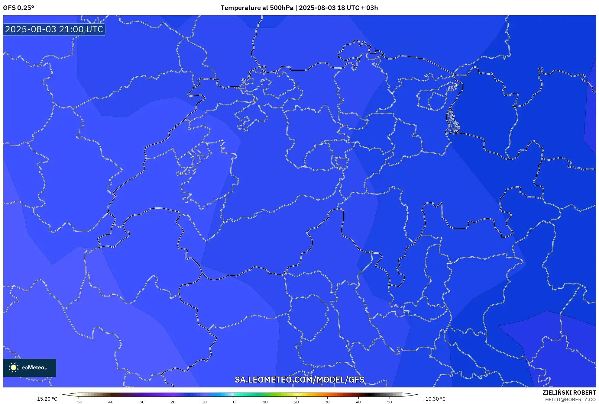 GFS model - Switzerland, Temperature at 500hPa GFS model - Switzerland, Temperature at 500hPa