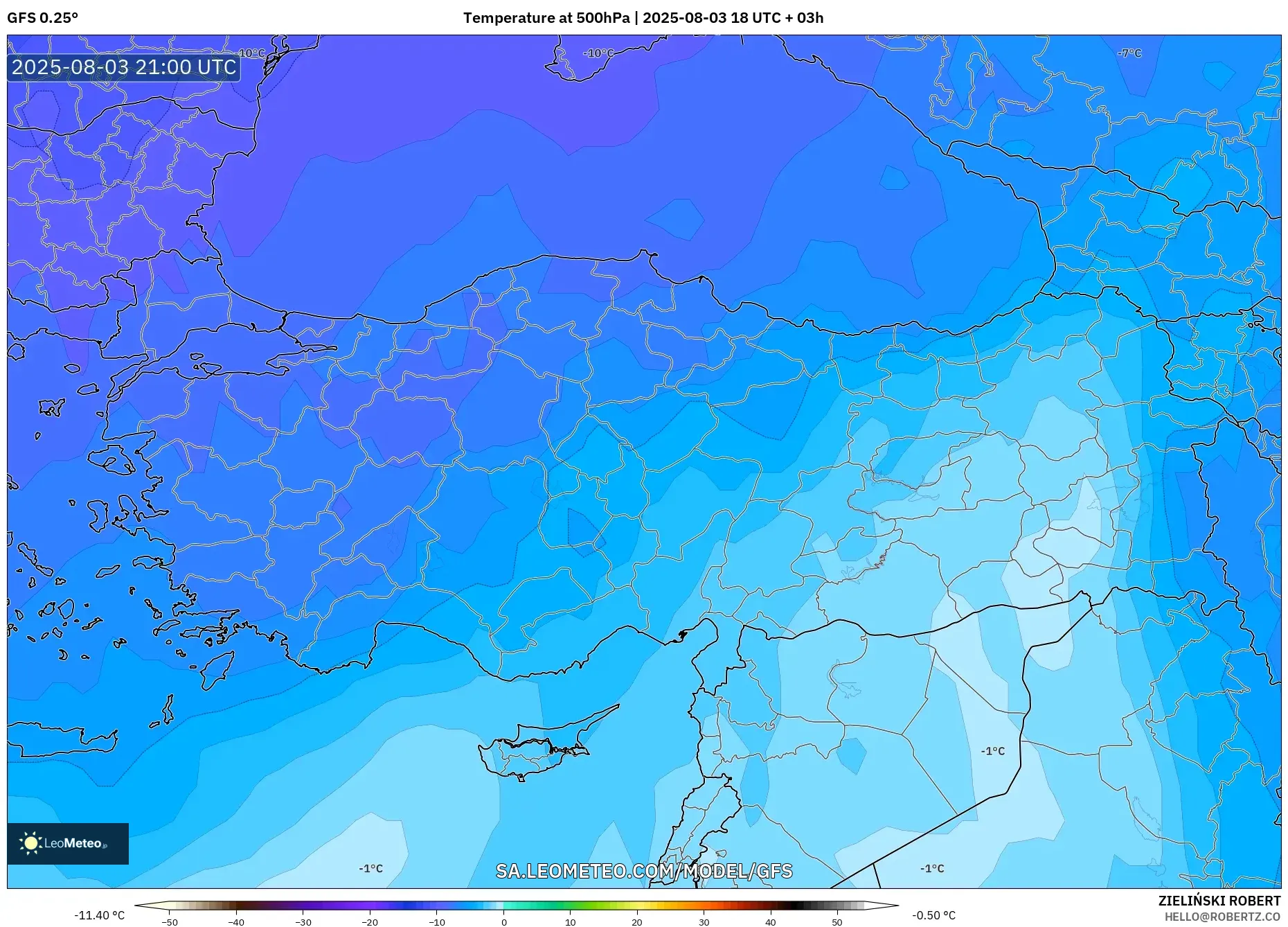 GFS model - Turkey, Temperature at 500hPa GFS model - Turkey, Temperature at 500hPa
