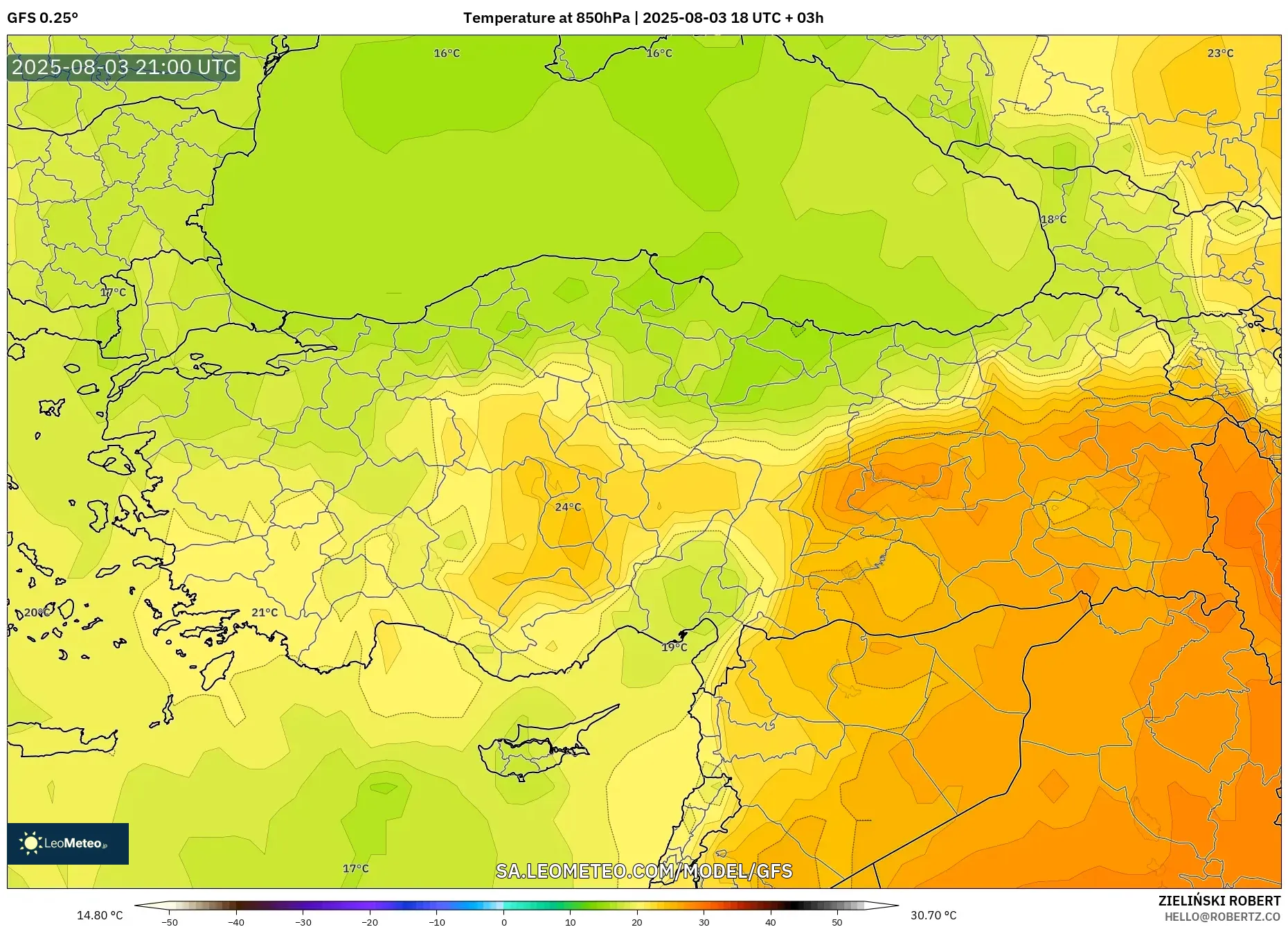 GFS model - Turkey, Temperature at 850hPa