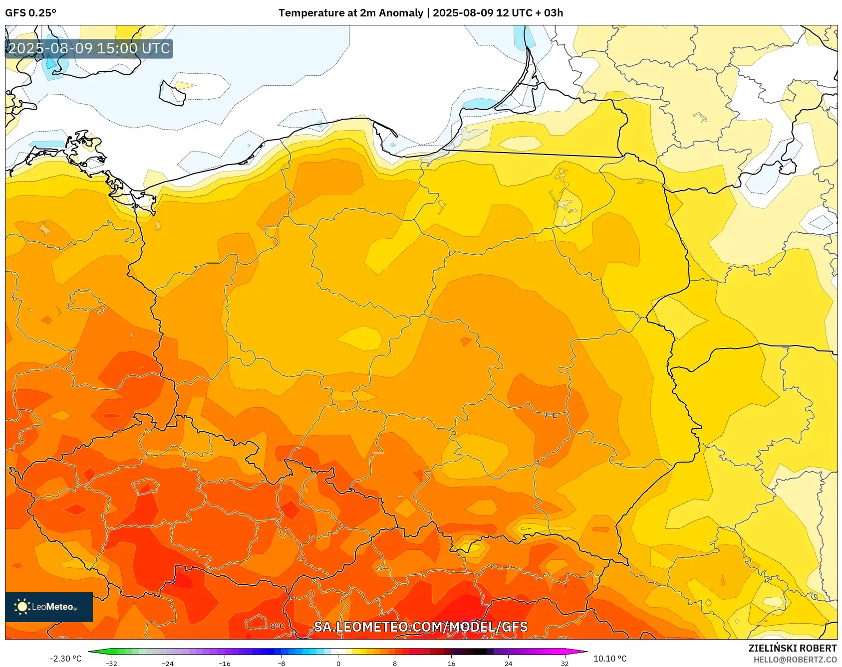 GFS model - Poland, Temperature at 2m Anomaly GFS model - Poland, Temperature at 2m Anomaly