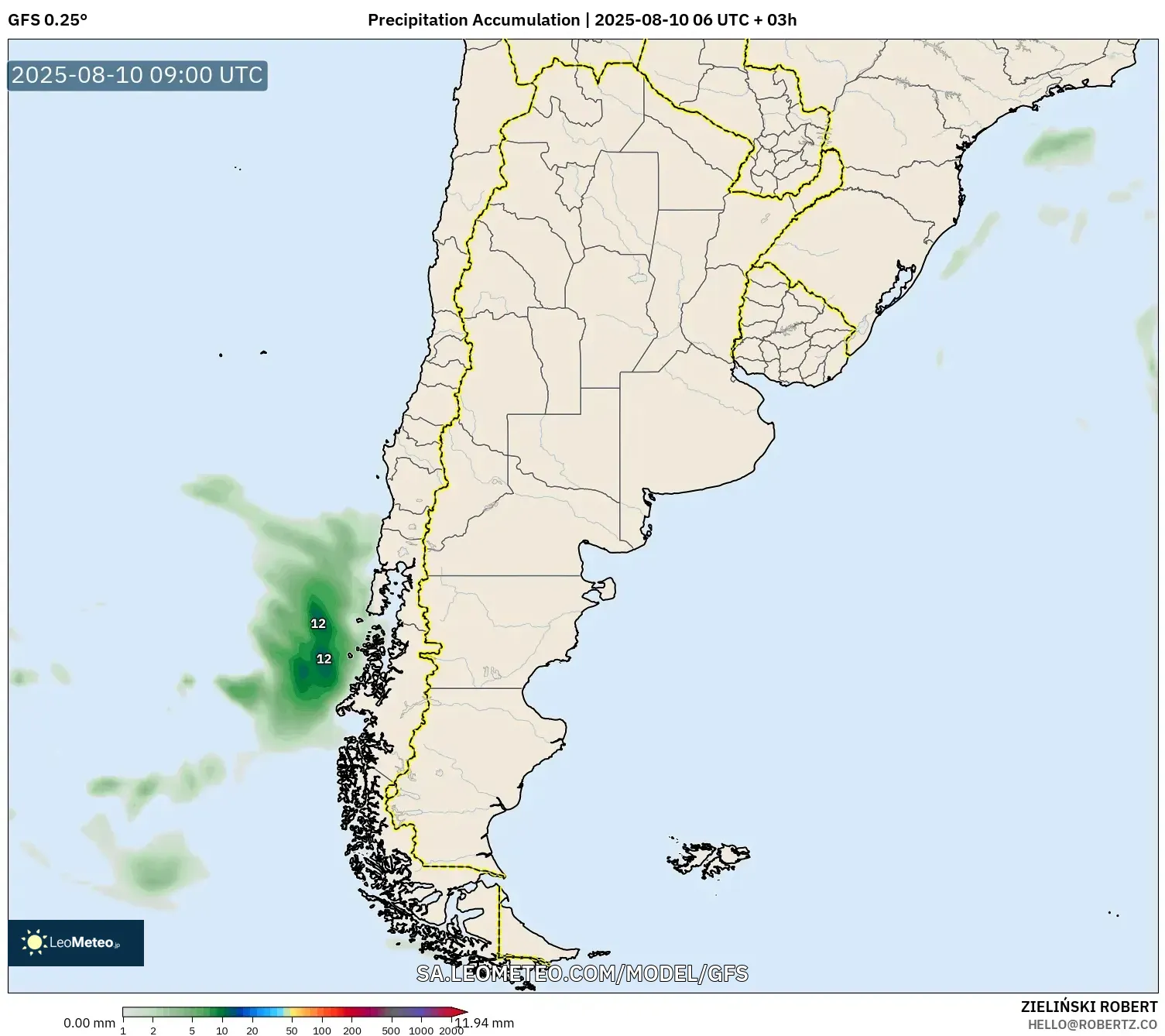 GFS model - Argentina, Precipitation Accumulation GFS model - Argentina, Precipitation Accumulation