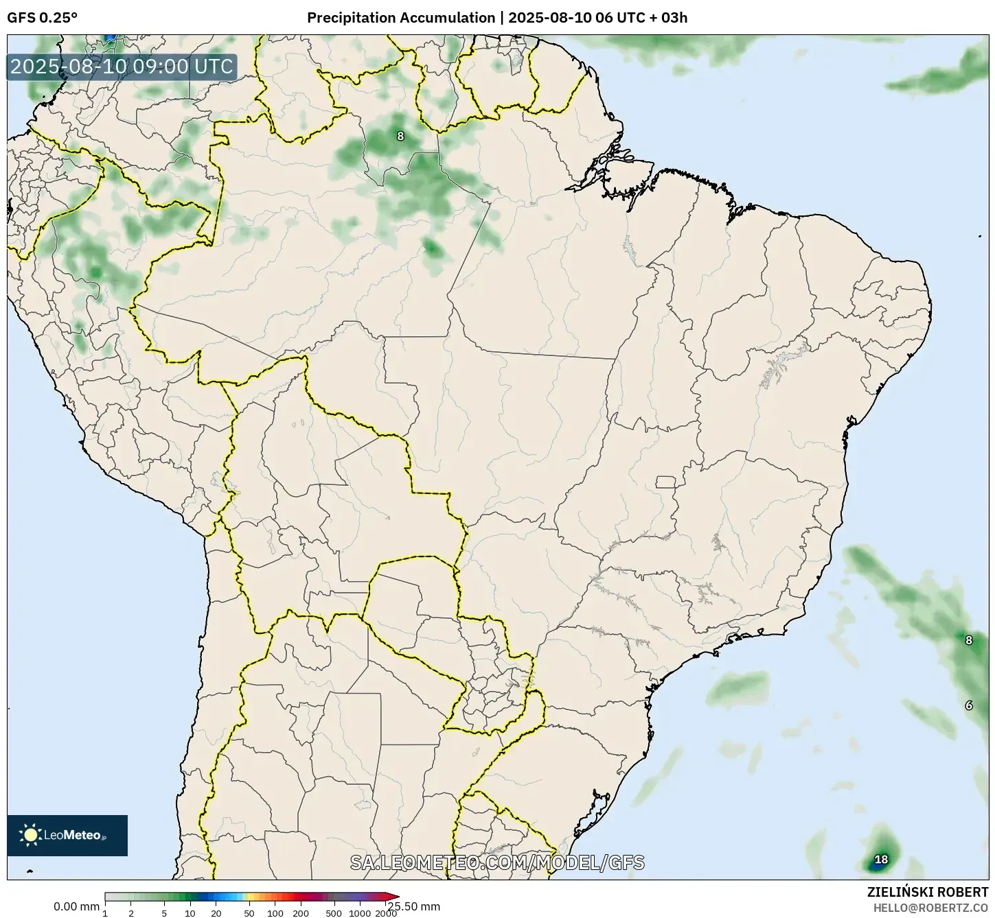 GFS model - Brazil, Precipitation Accumulation GFS model - Brazil, Precipitation Accumulation