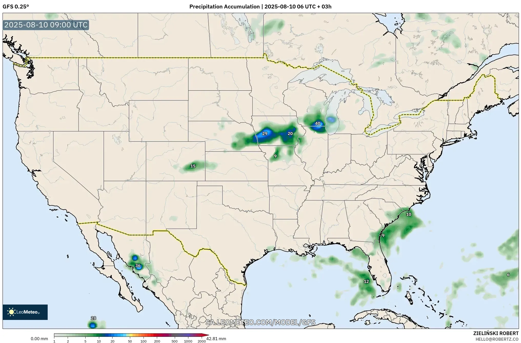 GFS model - United States, Precipitation Accumulation GFS model - United States, Precipitation Accumulation
