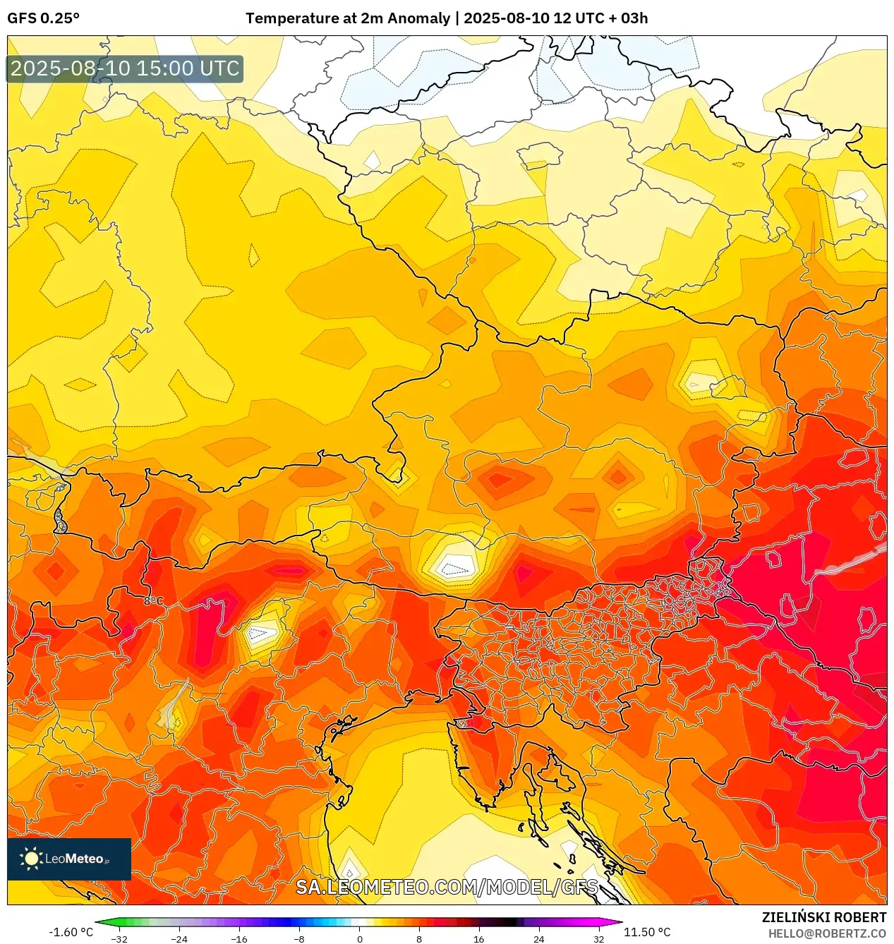 GFS model - Austria, Temperature at 2m Anomaly GFS model - Austria, Temperature at 2m Anomaly