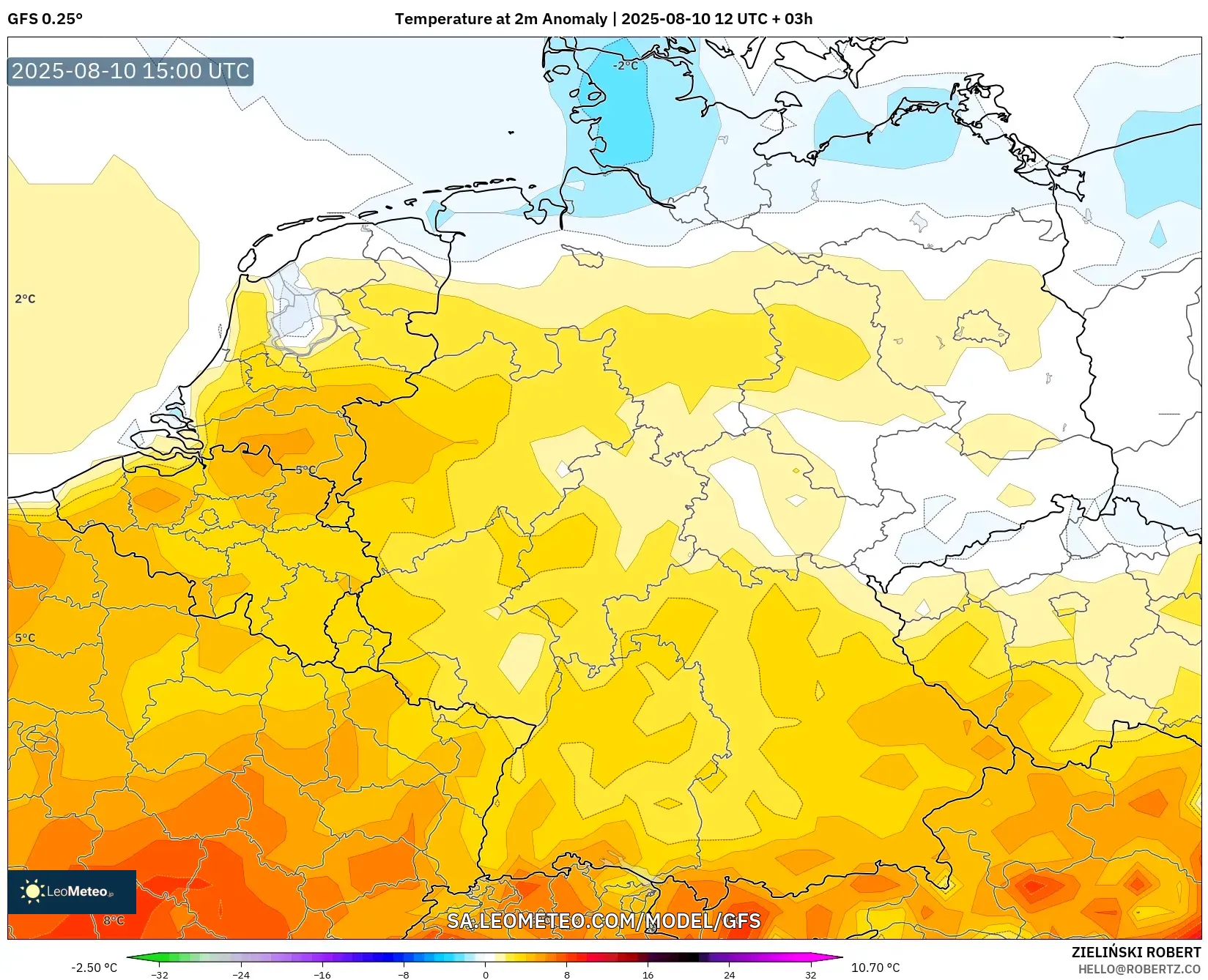 GFS model - Germany, Temperature at 2m Anomaly GFS model - Germany, Temperature at 2m Anomaly