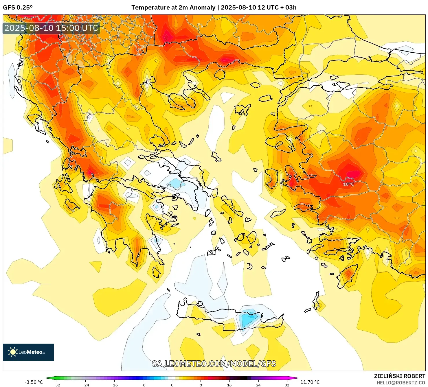 GFS model - Greece, Temperature at 2m Anomaly GFS model - Greece, Temperature at 2m Anomaly