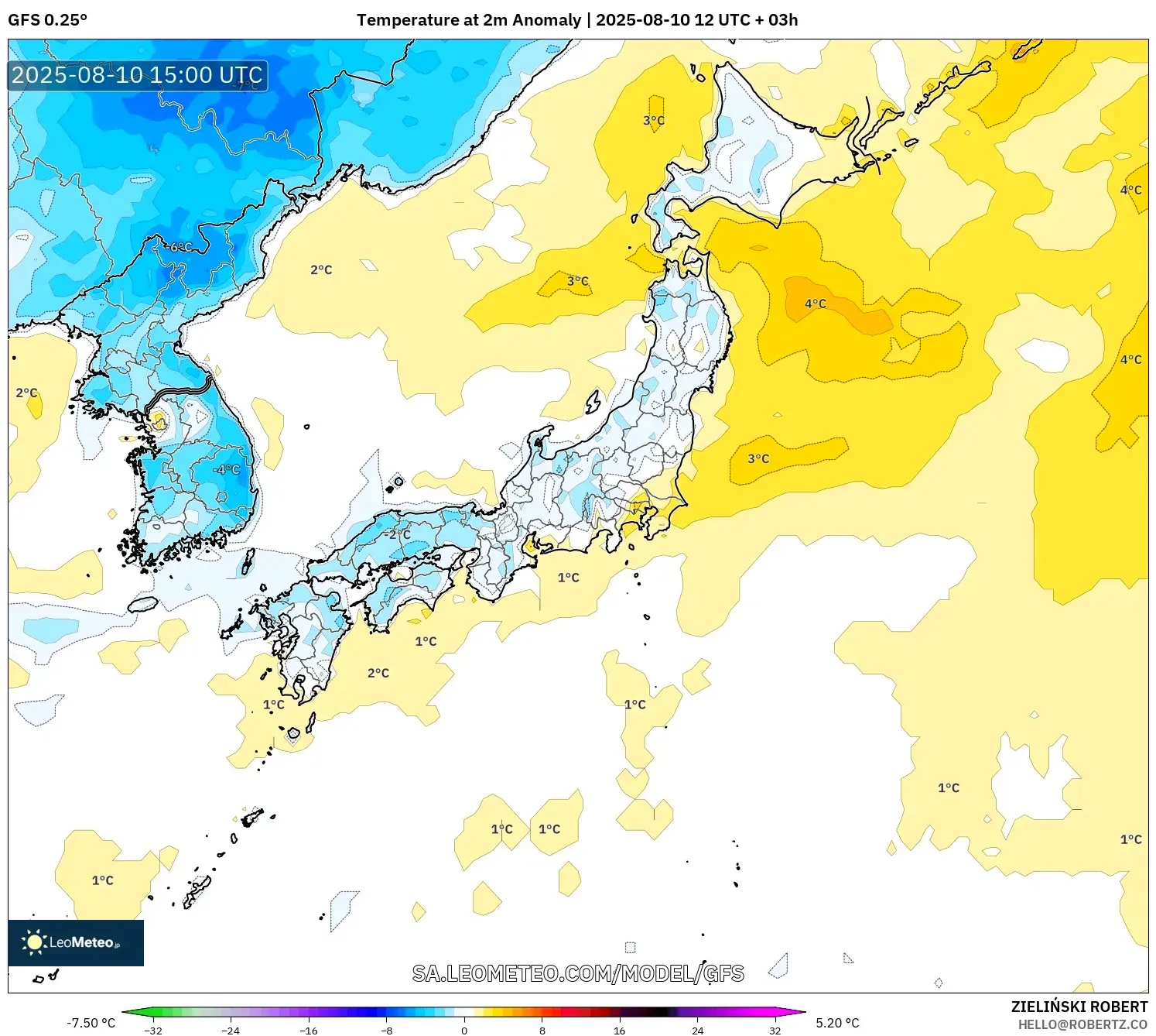 GFS model - Japan, Temperature at 2m Anomaly GFS model - Japan, Temperature at 2m Anomaly