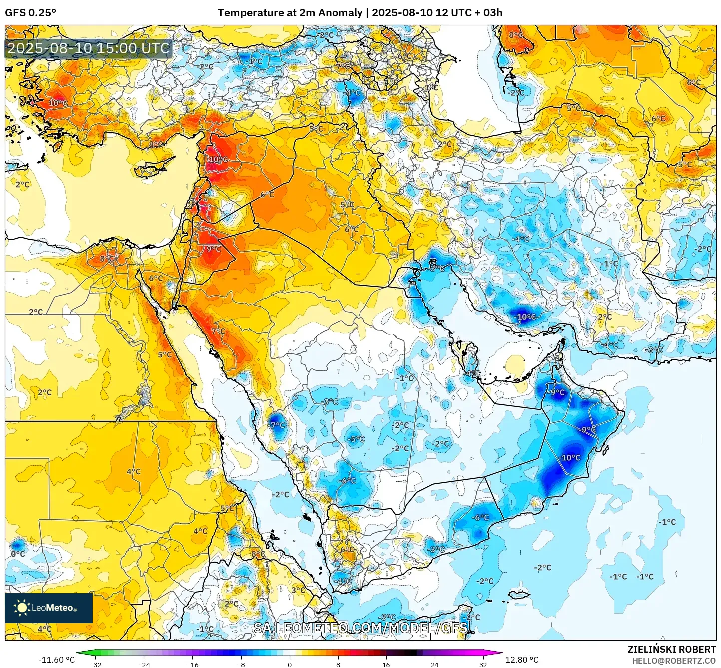 GFS model - Middle East, Temperature at 2m Anomaly GFS model - Middle East, Temperature at 2m Anomaly
