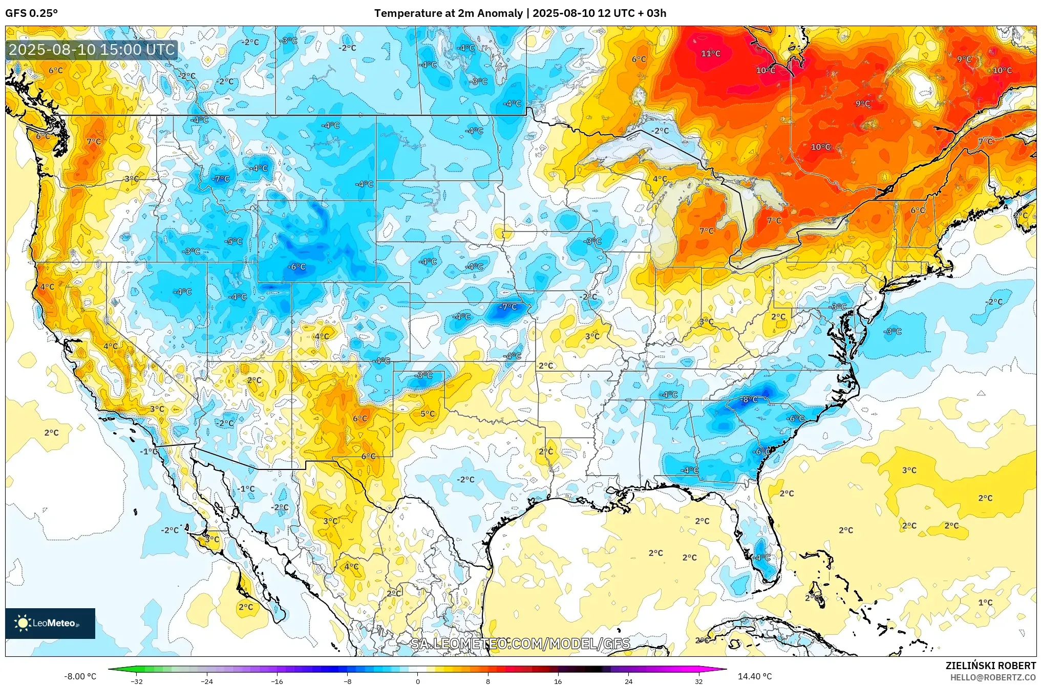 GFS model - United States, Temperature at 2m Anomaly GFS model - United States, Temperature at 2m Anomaly