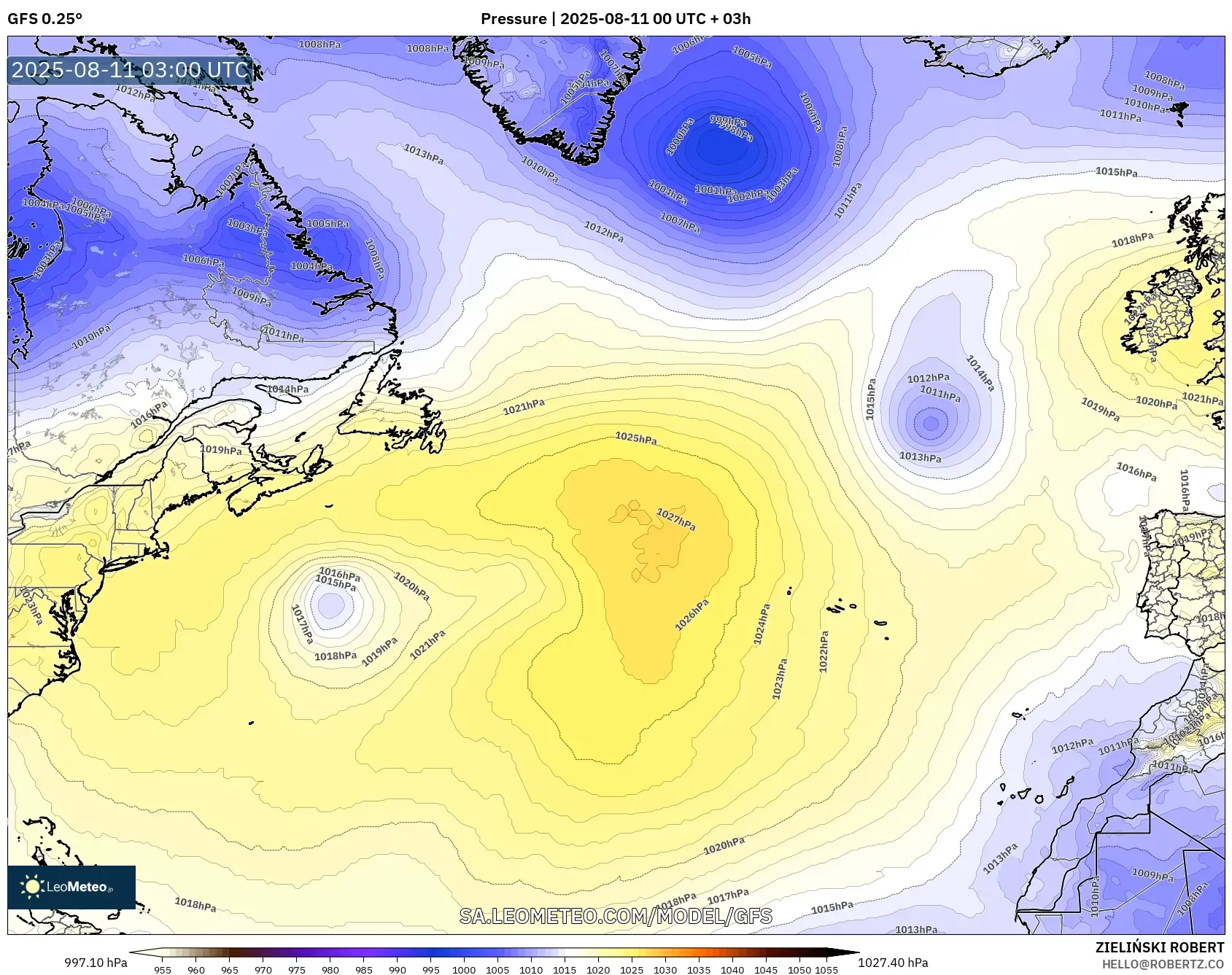 GFS model - North Atlantic, Pressure GFS model - North Atlantic, Pressure
