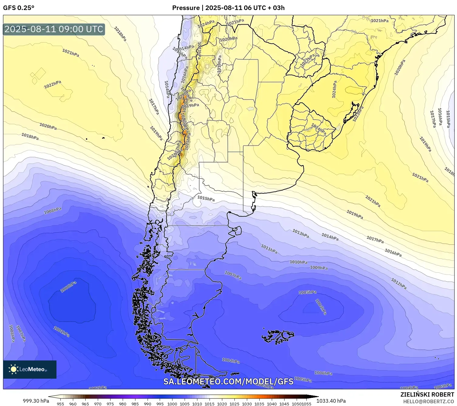 GFS model - Argentina, Pressure GFS model - Argentina, Pressure