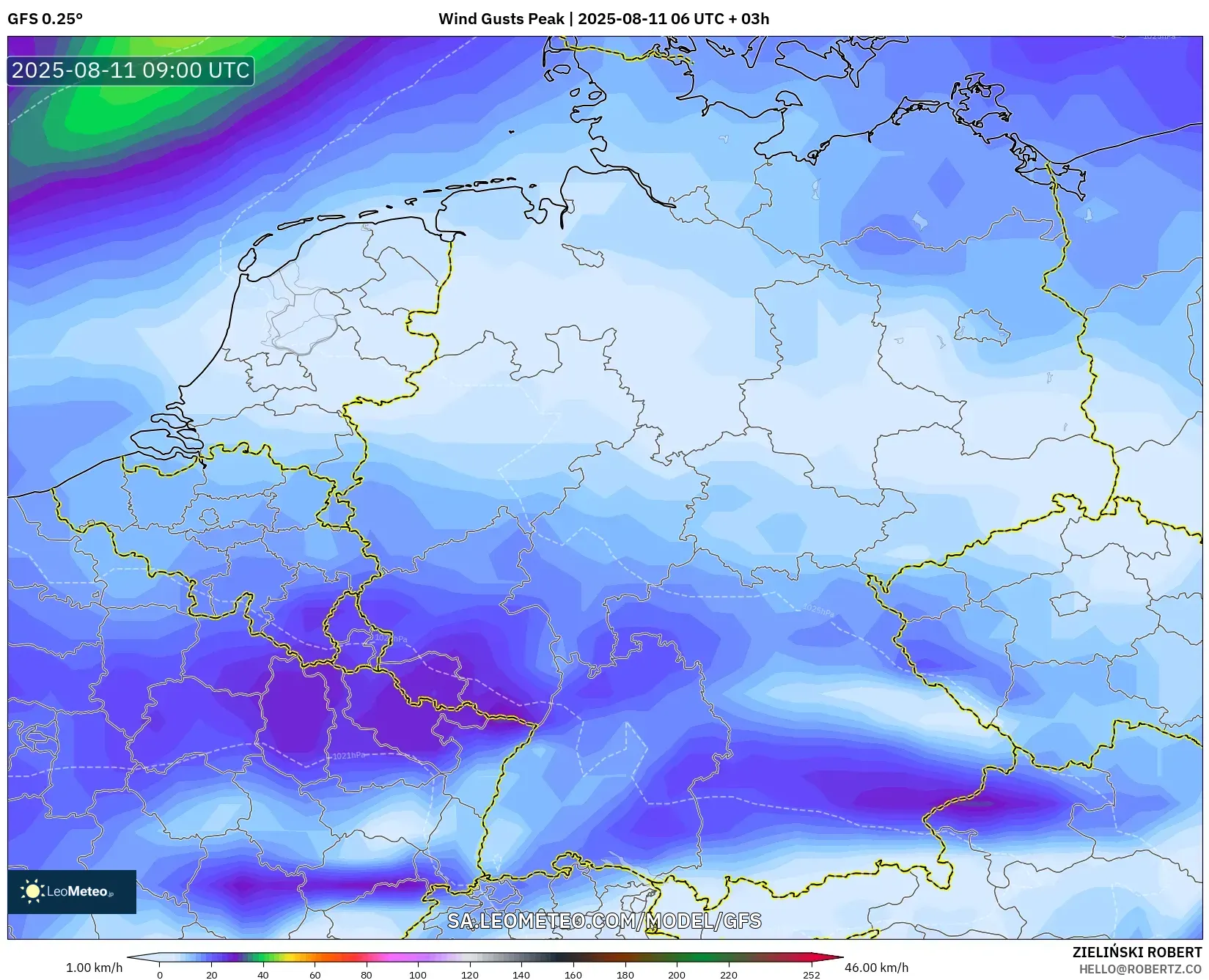 GFS model - Germany, Wind Gusts Peak GFS model - Germany, Wind Gusts Peak