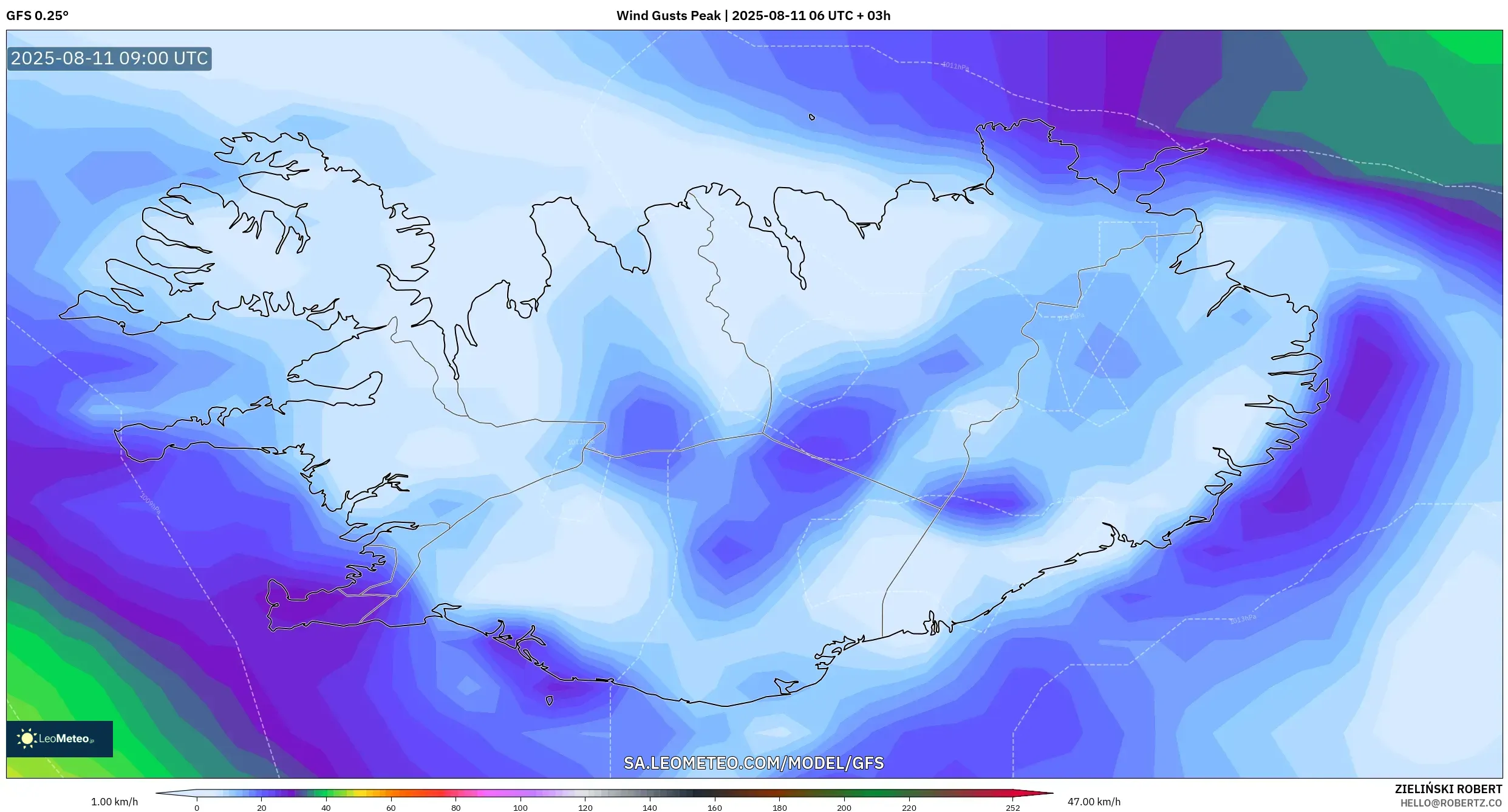 GFS model - Iceland, Wind Gusts Peak GFS model - Iceland, Wind Gusts Peak