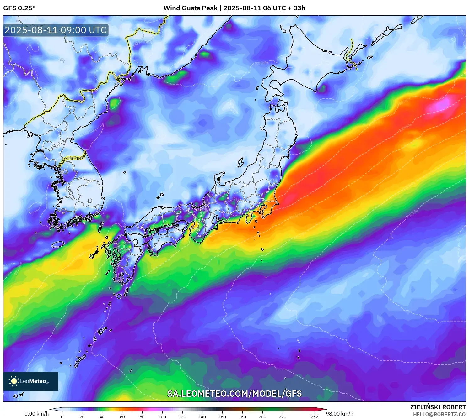 GFS model - Japan, Wind Gusts Peak
